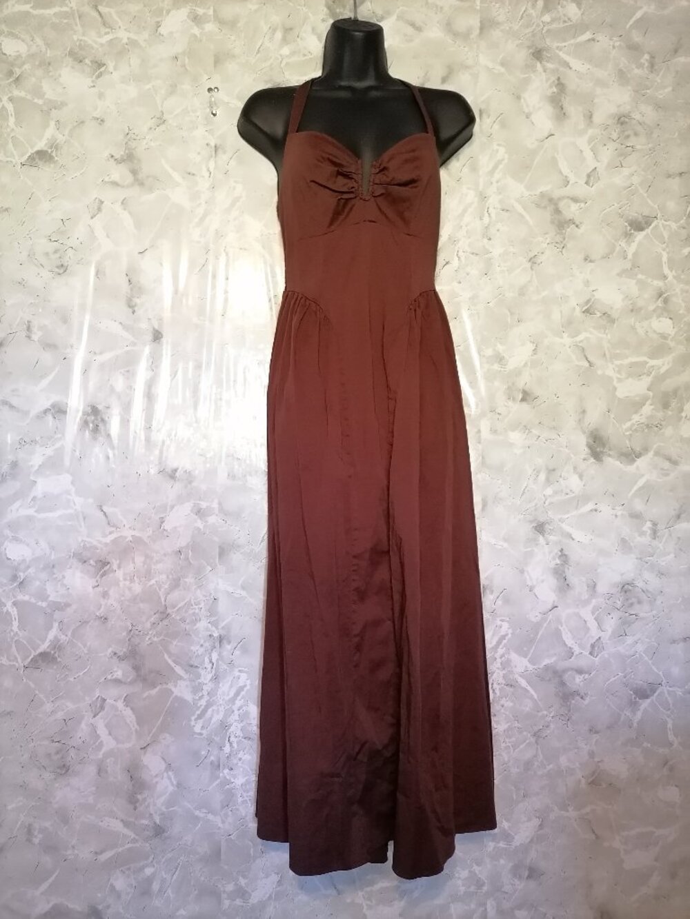 BEAUTY & GRACE Juniors' Halter Maxi Dress - Chocolate - M